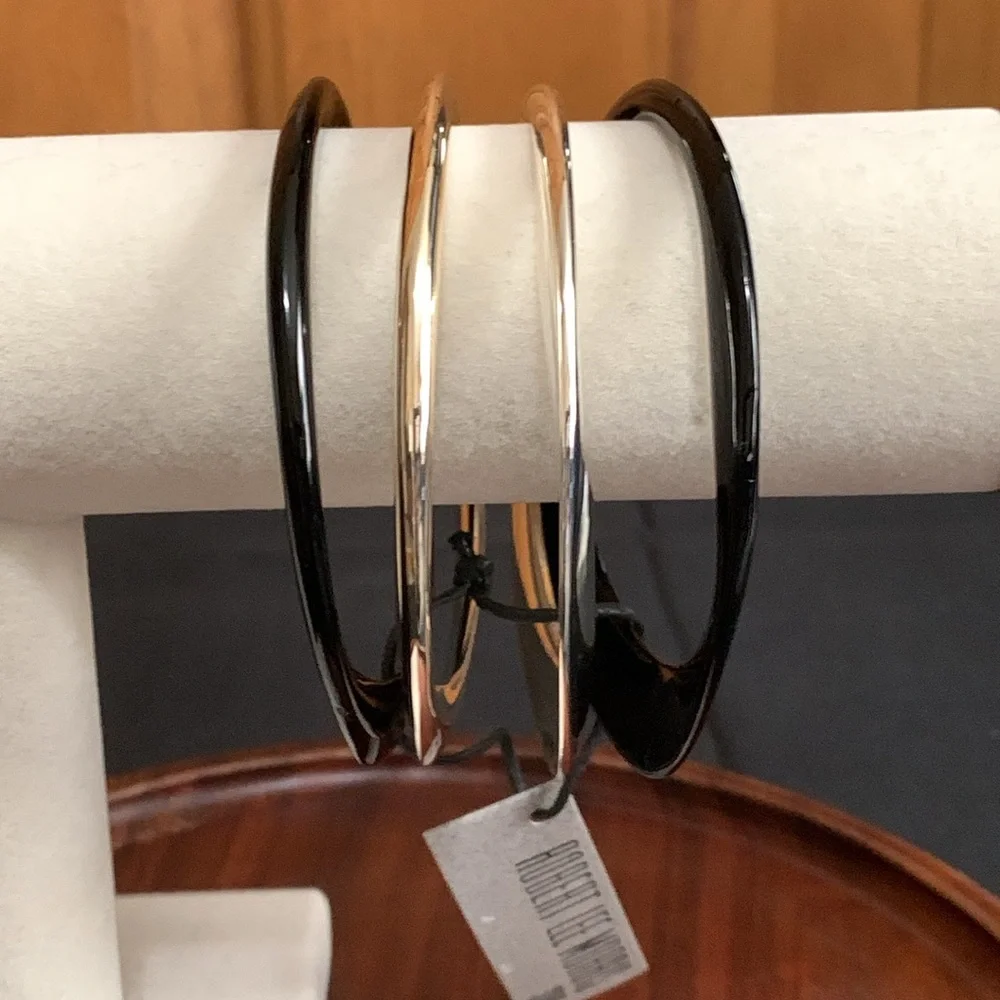 NWT Robert Lee Morris silver tone and black set of 4 bangles - Picture 2 of 5